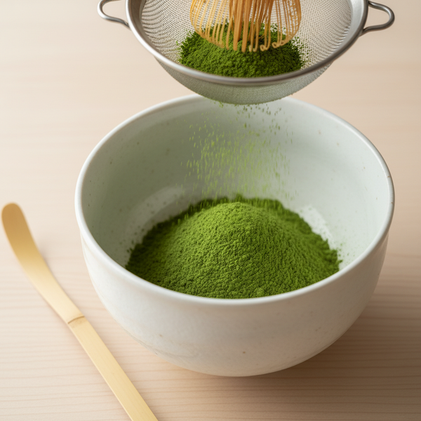 <b>Step 1: </b>Sift 4g of premium matcha into the bowl.